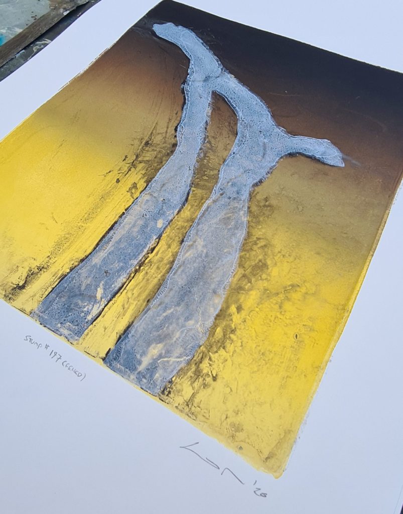 Stump #197 (Felled Ghost), Monoprint, 36cm x 30cm